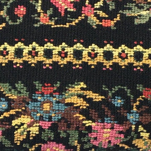 Vintage 50s 60s Needlepoint Tapestry Carpet Bag Black Colorful Floral Purse - Picture 7 of 16